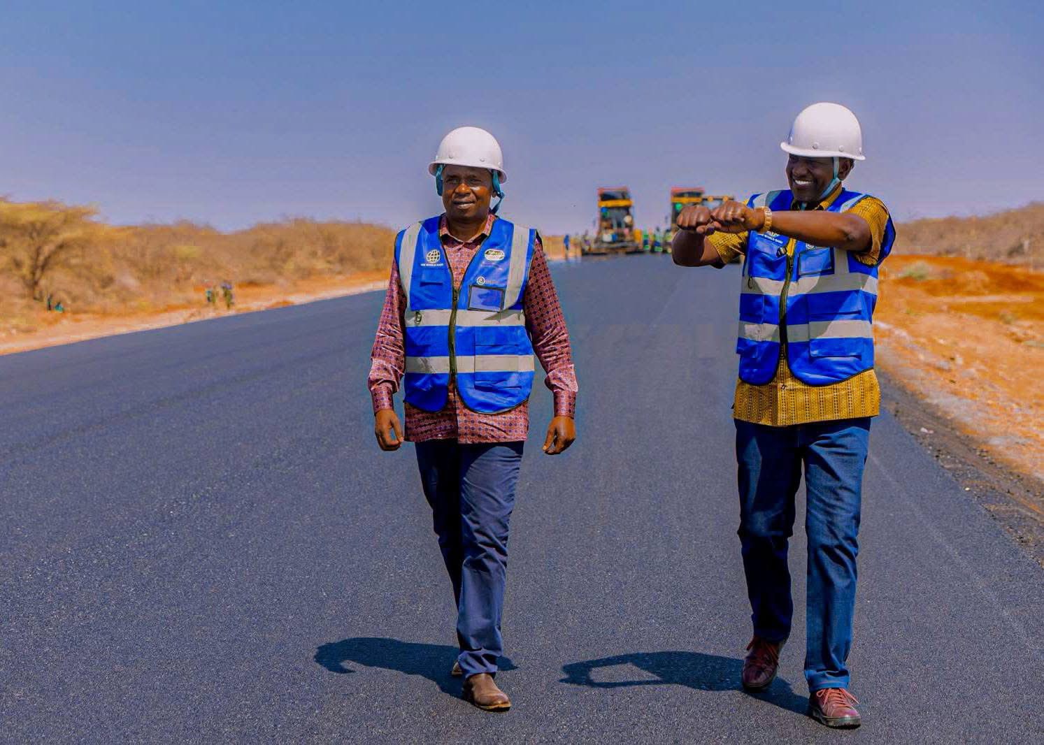 President William Ruto & Deputy Kithure Kindiki  inspect the Kulamawe–Garbatulla section of the 750km Isiolo–Mandera road, part of the Horn of Africa Gateway Development Project. 