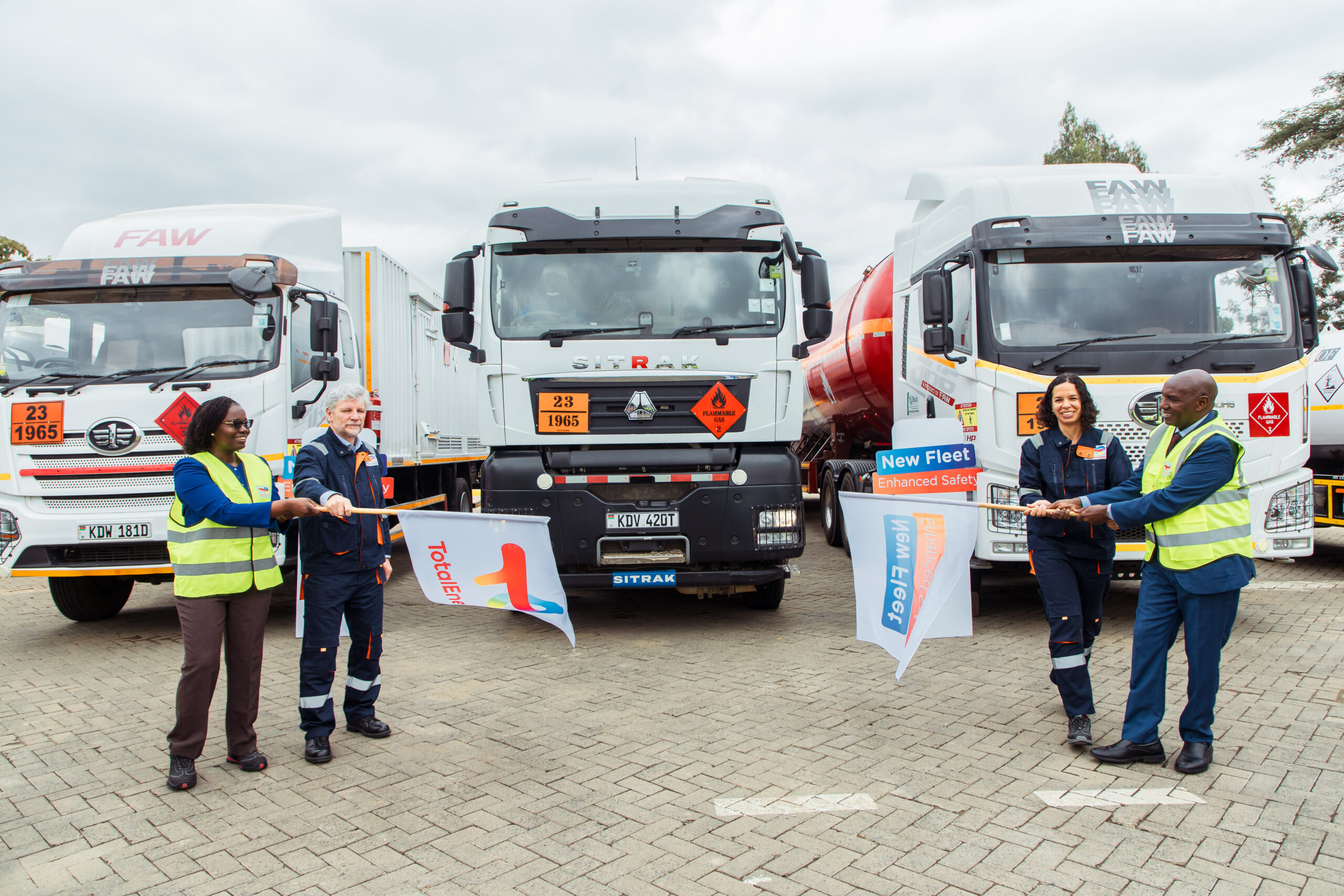 TotalEnergies Kenya new transport fleet on Kenyan highway demonstrating modern safety features and clean energy distribution